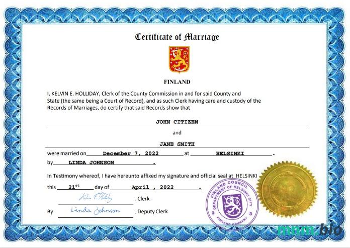 Finland akt małżeństwa Word i PDF szablon